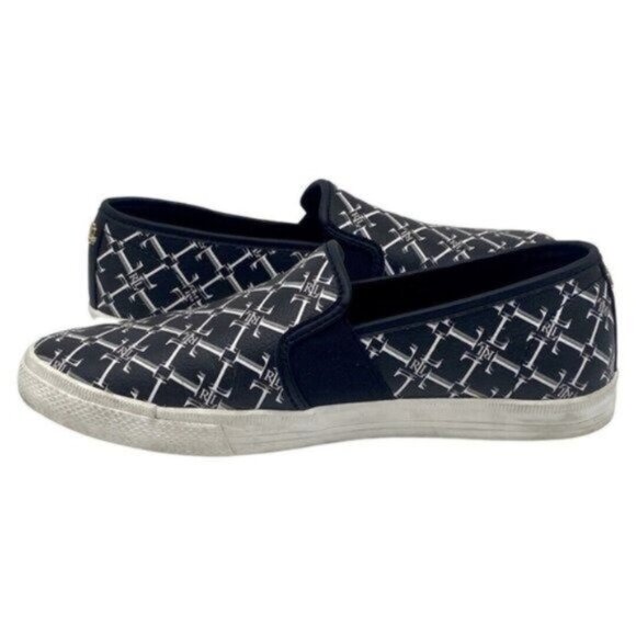 Lauren Ralph Lauren Jinny Canvas Coated Logo Pattern Slip On Sneaker Size 7 - Picture 4 of 7